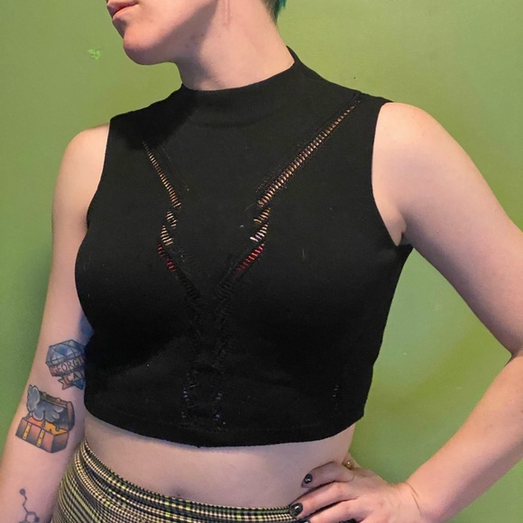 Black crochet mock-neck crop top - Picture 1 of 3